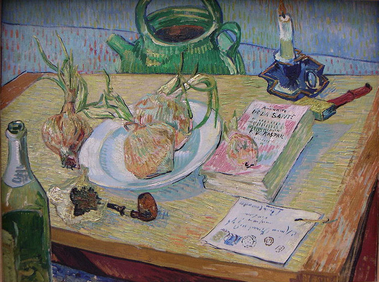 Still life with a plate of onions